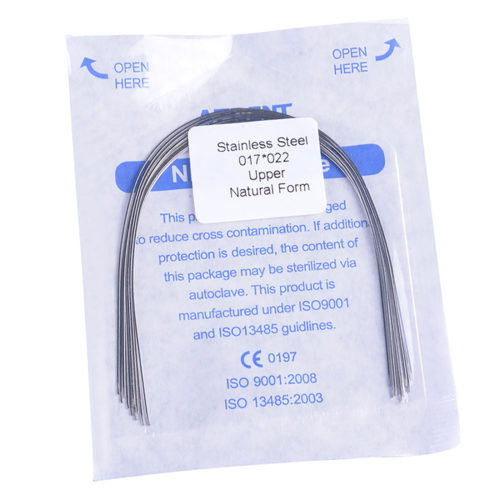 AZDENT Дуга из нержавеющей стали, натуральная форма, прямоугольная, 0,017 x 0,022, верхняя, 10 шт./упак.