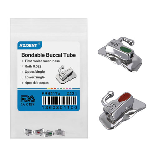 AZDENT Буккальная трубка 1-го моляра, неконвертируемая, склеиваемая, Roth 0,022 Laser Mark, разные квадранты (UR, UL, LL и LR), 4 шт. в упаковке