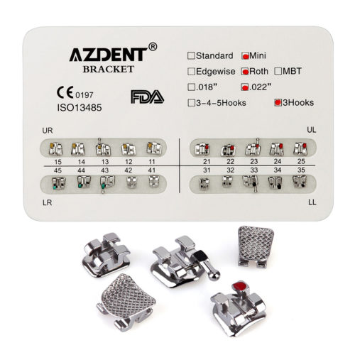 AZDENT Стоматологические металлические брекеты Mini Roth Slot.022 Крючки на 3 20 шт./уп.