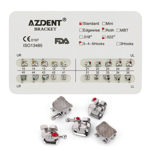 AZDENT Стоматологические металлические брекеты Стандартный слот Roth .022 Крючки на 345 20 шт./уп.