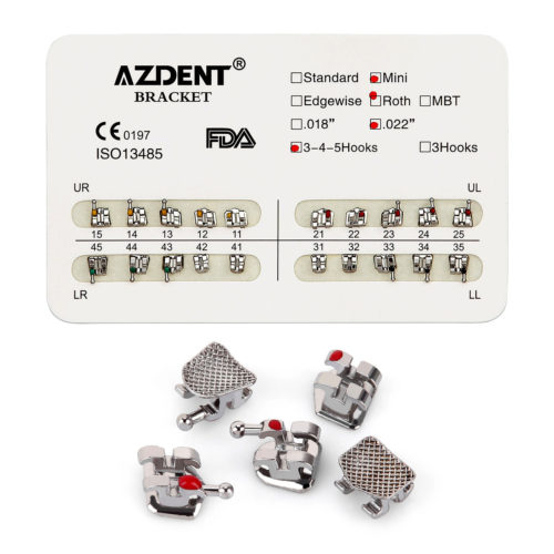 AZDENT Стоматологические металлические брекеты Mini Roth Slot .022 Крючки на 345 20 шт./упак.