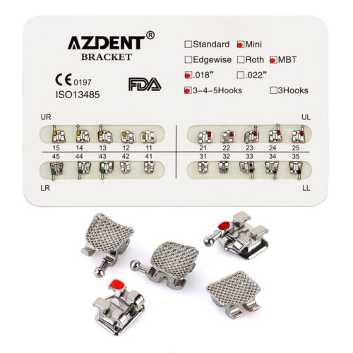 AZDENT Стоматологические металлические брекеты Mini MBT Slot .018 Крючки на 345 20 шт./упак.