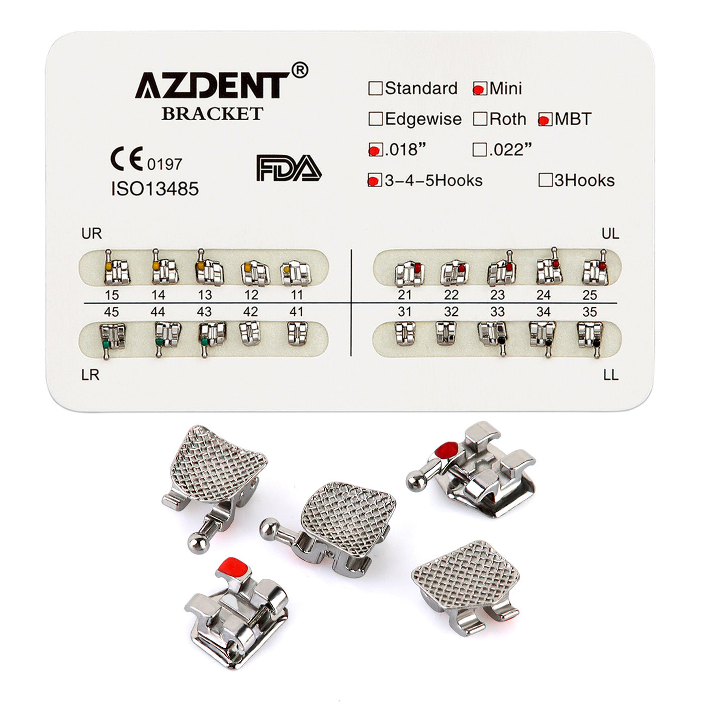 AZDENT Стоматологические металлические брекеты Mini MBT Slot .018 Крючки на 345 20 шт./упак.