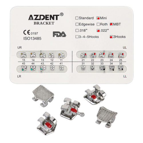 AZDENT Стоматологические металлические брекеты Mini MBT Slot .022 Крючки на 3 20 шт./упак.