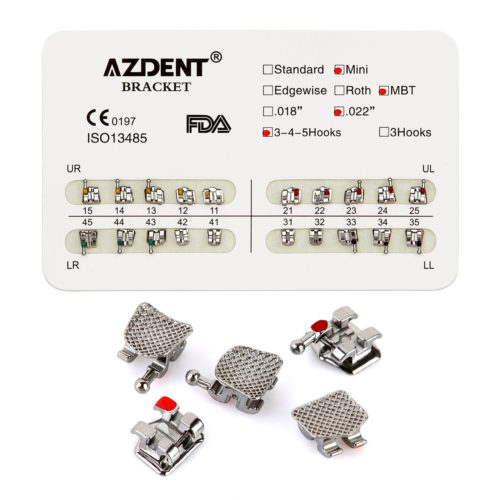 AZDENT Стоматологические металлические брекеты Mini MBT Slot .022 Крючки на 345 20 шт./упак.