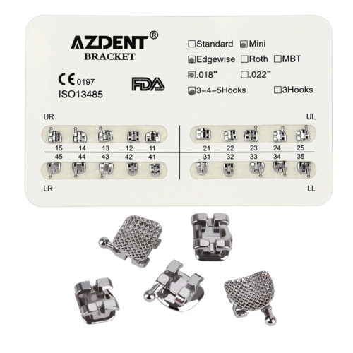 AZDENT Стоматологические металлические брекеты Mini Edgewise Slot .018 Крючки на 345 20 шт./упак.