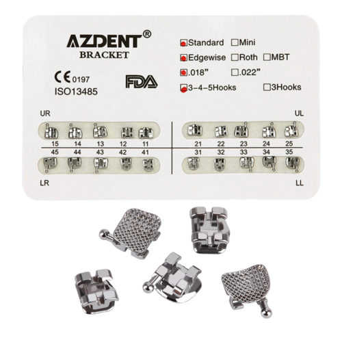 AZDENT Стоматологические металлические брекеты Стандартный слот Edgewise .018 Крючки на 345 20 шт./упак.