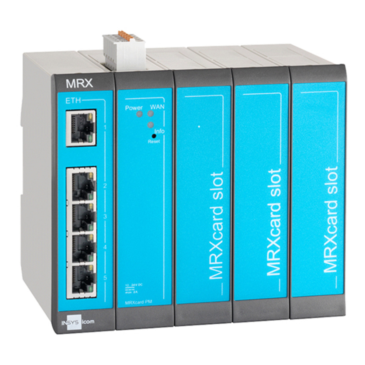 INSYS icom MRX5 LAN Модульный промышленный маршрутизатор LAN-to-LAN с двумя ядрами 4G LTE и коммутатором Ethernet 10/100 Мбит с 4 дополнительными портами