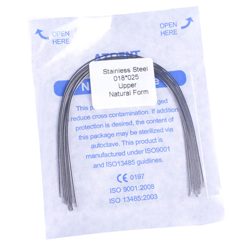 AZDENT Дуга из нержавеющей стали, натуральная форма, прямоугольная, 0,018 x 0,025, верхняя, 10 шт./упак.