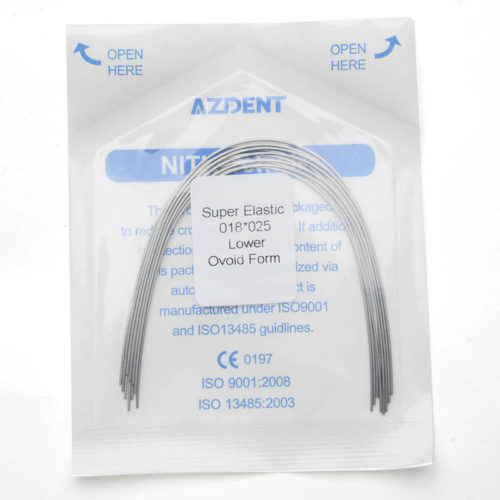 AZDENT Archwire Niti Super Elastic Ovoid Прямоугольный 0,018 x 0,025 Нижний 10 шт./упак.