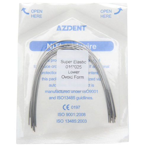 AZDENT Archwire Niti Super Elastic Ovoid Form Прямоугольная овоидная 0,016 x 0,025 Нижняя 10 шт./упак.