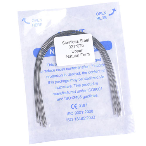 AZDENT Дуга из нержавеющей стали, натуральная форма, прямоугольная, 0,021 x 0,025, верхняя, 10 шт./упак.