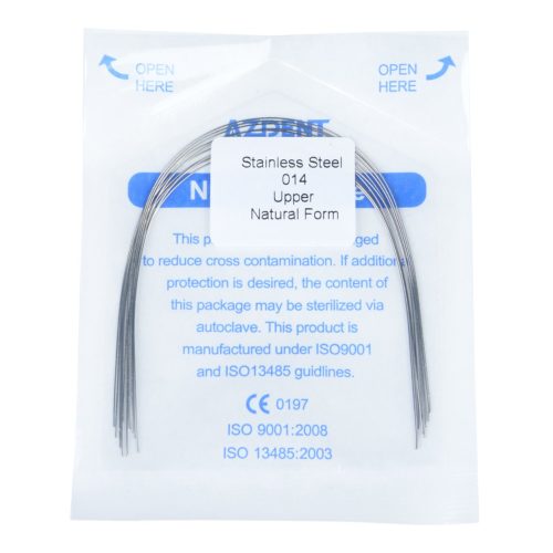 AZDENT Дуговая проволока из нержавеющей стали, натуральная форма, круглая, 0,014, верхняя часть, 10 шт./упак.