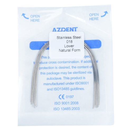 AZDENT Дуговая проволока из нержавеющей стали, натуральная форма, круглая, 0,018 нижняя, 10 шт./упак.