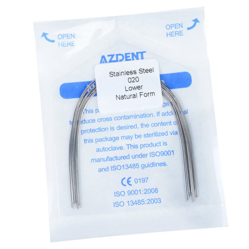 AZDENT Дуговая проволока из нержавеющей стали, натуральная форма, круглая, 0,020, нижняя, 10 шт./упак.