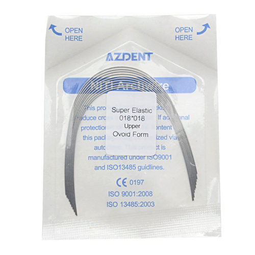 AZDENT Archwire Niti Super Elastic Ovoid Прямоугольный 0,018 x 0,018 Верх 10 шт./упак.