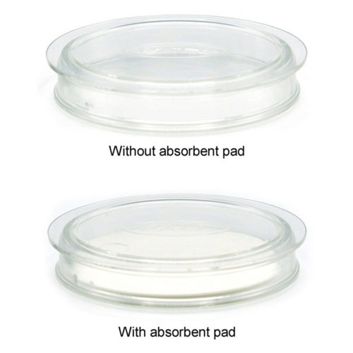 Petri dishes and absorbent pads, one-handed opening