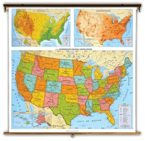 Физические настенные карты National Geographic™ США и мира