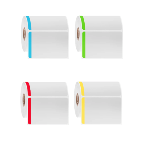 Direct-thermal paper labels with colour tab