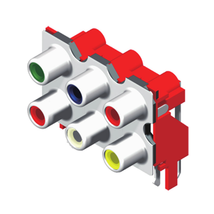 64RCAN-230001N1 Гнездо RCA, 2*3 полюса, GN/BL/RD/RD/WH/YL