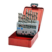 Jobber Drill Bit Set: HSS, TiN coated, sizes 1/16 to 1/2 inch, 29-pc