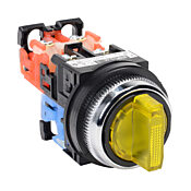 Селекторный переключатель: пружинный возврат слева к центру / ручной возврат справа к центру, 30 мм, 3-позиционный, ручка управления (артикул № AR30PL-611E3YZC)