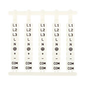 Маркировочная бирка: напечатана с L1, L2, L3, L, N, GND, +, -, COM, COM (по 50 каждого номера) (PN# DN-QLS)