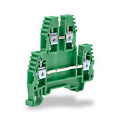 Винтовая двухуровневая проходная клеммная колодка: 100 шт/уп, зеленые, 26-10 AWG (PN# KN-D10GRN)