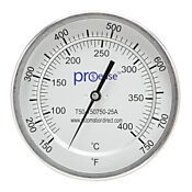 Биметаллический циферблатный термометр: от 150 до 750 градусов по Фаренгейту / от 70 до 400 градусов по Цельсию (PN# T50-150750-25A)