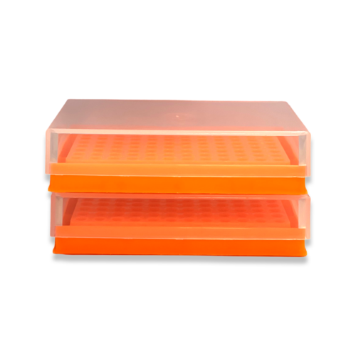 Microtube racks with lid, PP, for 96 PCR tubes, orange