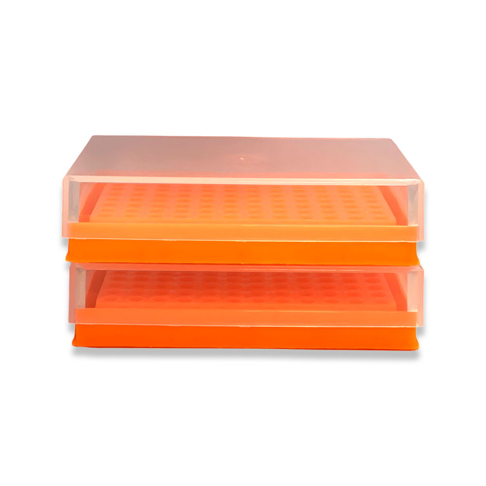 Microtube racks with lid, PP, for 96 PCR tubes, orange