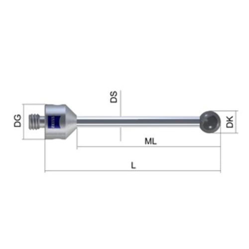 Zeiss Ø3,5 мм M5, стилус прямой, сфера из нитрида кремния [Ø 3 ... 3,5 мм], стержень из вольфрамового карбюратора, L: 90,0 мм
