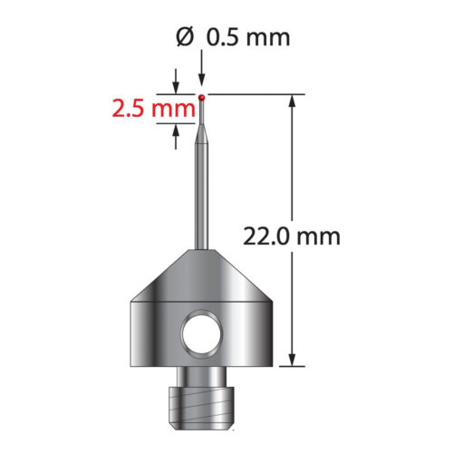 Q-Mark AFG-0522-R M5 0,5 мм Рубиновый наконечник, Цилиндрический стилус, L 22,0 мм, EWL 12 мм