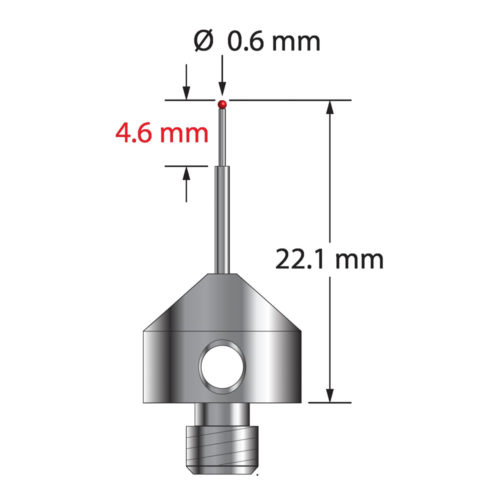 Q-Mark AFG-0622-1 M5 0,6 мм Рубиновый наконечник, ступенчатый стилус, L 22,1 мм, EWL 13,1 мм