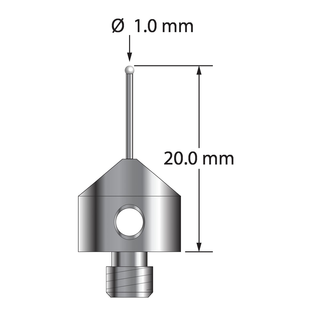 Q-Mark AFG-1020-DS-7-Z M5 1 мм, наконечник из диоксида циркония, цилиндрический стилус, L 20,0 мм, EWL 10 мм