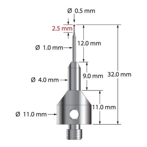 Q-Mark AQG-0532 M5 0,5 мм Рубиновый наконечник, Цилиндрический стилус, L 32,0 мм, EWL 12 мм
