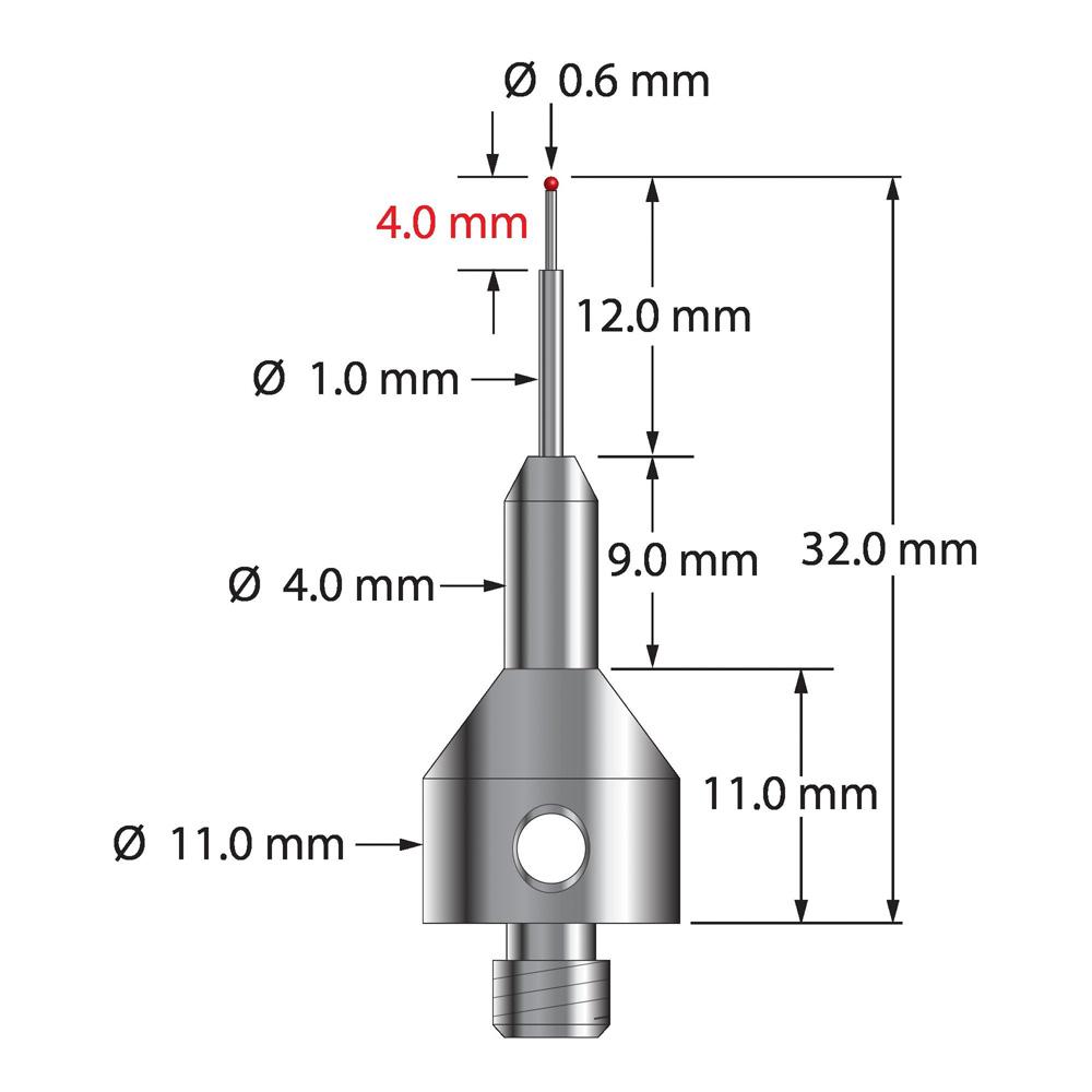 Q-Mark AQG-0632 M5 0,6 мм Рубиновый наконечник, ступенчатый стилус, L 32,0 мм, EWL 12 мм