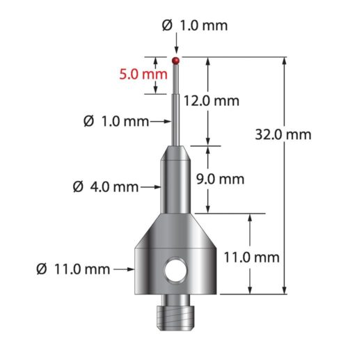 Q-Mark AQG-1032 M5 1 мм Рубиновый наконечник, ступенчатый стилус, L 32,0 мм, EWL 12 мм