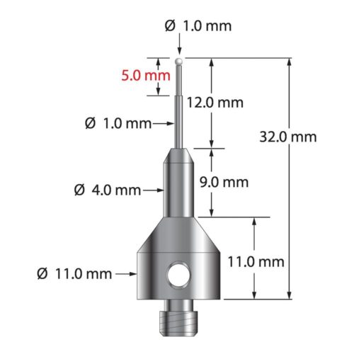 Q-Mark AQG-1032-Z M5 1 мм, наконечник из диоксида циркония, ступенчатый стилус, L 32,0 мм, EWL 12 мм