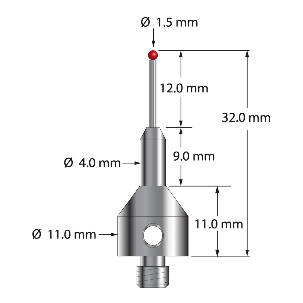 Q-Mark AQG-1532 M5 1,5 мм Рубиновый наконечник, Цилиндрический стилус, L 32,0 мм, EWL 12 мм