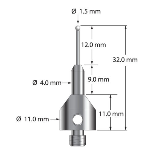 Q-Mark AQG-1532-Z M5 1,5 мм с наконечником из циркония, цилиндрический стилус, L 32,0 мм, EWL 12 мм