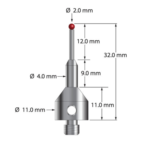Q-Mark AQG-2032 M5 2 мм Рубиновый наконечник, Цилиндрический стилус, L 32,0 мм, EWL 12 мм