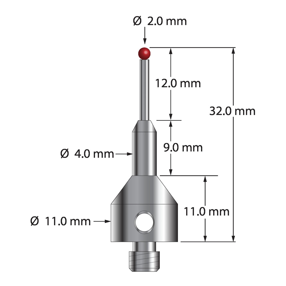 Q-Mark AQG-2032 M5 2 мм Рубиновый наконечник, Цилиндрический стилус, L 32,0 мм, EWL 12 мм