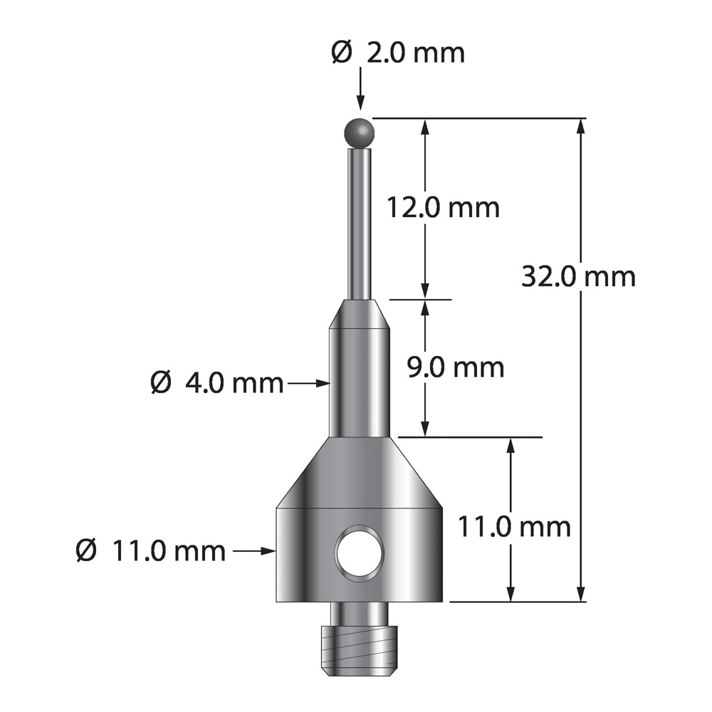 Q-Mark AQG-2032-SN M5 2 мм, наконечник из нитрида кремния, цилиндрический стилус, L 32,0 мм, EWL 12 мм