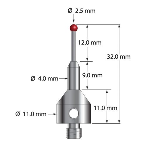 Q-Mark AQG-2532 M5 2,5 мм Рубиновый наконечник, Цилиндрический стилус, L 32,0 мм, EWL 12 мм