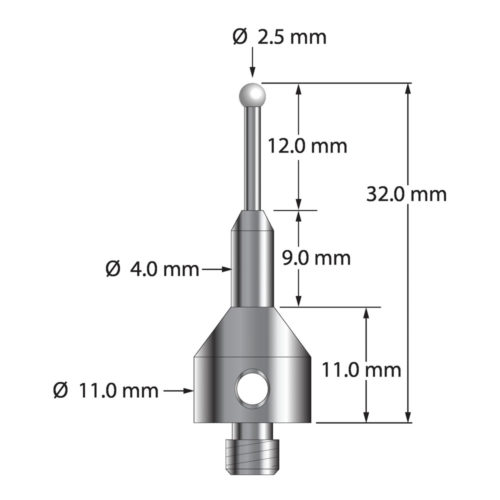 Q-Mark AQG-2532-Z M5 2,5 мм с наконечником из циркония, цилиндрический стилус, L 32,0 мм, EWL 12 мм