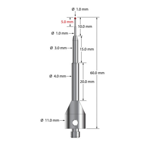 Q-Mark ASG-1060 M5 1 мм Рубиновый наконечник, ступенчатый стилус, L 60,0 мм, EWL 10 мм