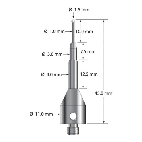 Q-Mark ASG-1545-Z M5 1,5 мм с наконечником из циркония, цилиндрический стилус, L 45,0 мм, EWL 10 мм