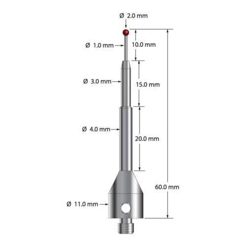 Q-Mark ASG-2060 M5 2 мм Рубиновый наконечник, Цилиндрический стилус, L 60,0 мм, EWL 10 мм