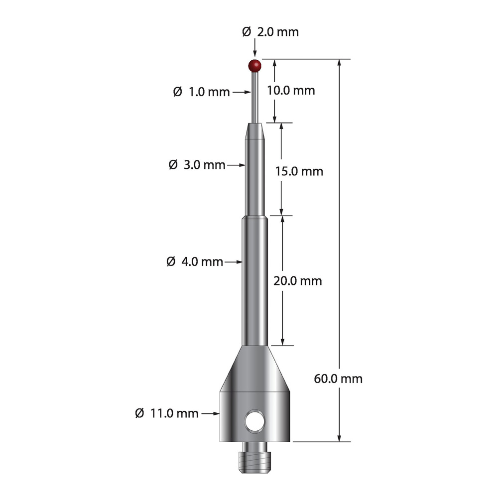 Q-Mark ASG-2060 M5 2 мм Рубиновый наконечник, Цилиндрический стилус, L 60,0 мм, EWL 10 мм